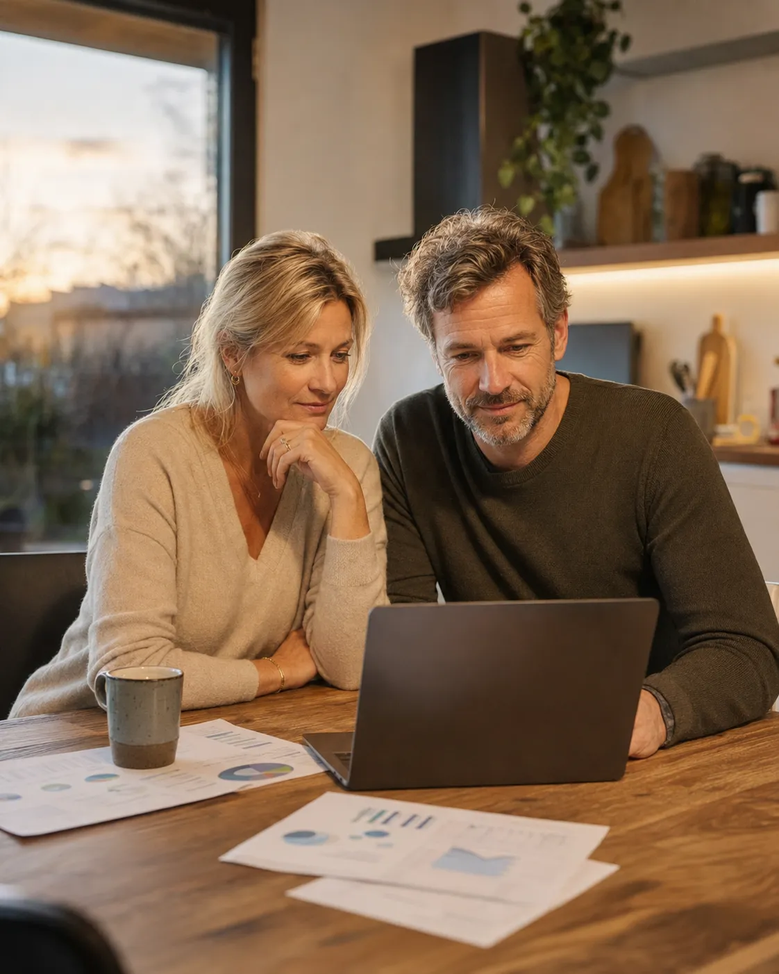Tureon-adviseur bespreekt financiering van een thuisbatterij met klanten aan de keukentafel